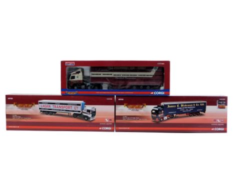 Corgi Hauliers of Renown 1:50 scale diecast tractors and trailers, including CC14027 Volvo FH face lift fridge trailer, James