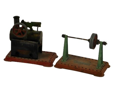 A Mamod tinplate steam engine, together with a line shaft. (2)