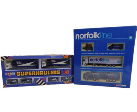 Corgi diecast, including a Corgi Super Haulers 3167 White Arrow Home Delivery gift set, and a Norfolk Line TY99143 gift set i