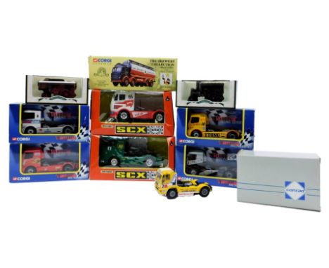 Corgi Days Gone and other diecast and slot cars, including Matchbox SCX 83650 Mercedes truck, Matchbox XCX 83640 Mercedes tru
