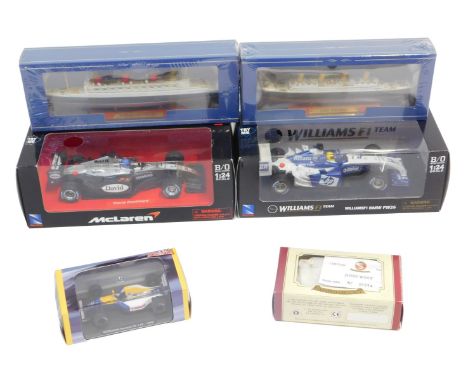 NewRay Oxford diecast and other diecast, including a NewRay 1:24 scale David Coulthard McLaren, a Williams F1 Team BMW FW 26,