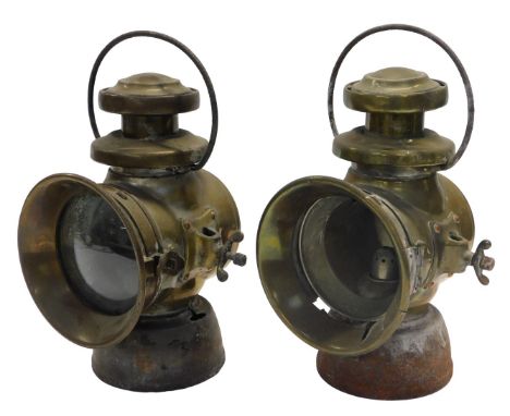 A near pair of Lucas King of the Road number 742 oil powered side lamps, 33cm high. (2)