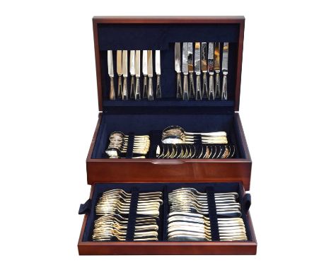 An Elizabeth II silver 84 piece canteen,  An Elizabeth II silver 84 piece canteen, bead pattern, comprising 8 dessert knives,