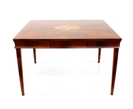 Art Deco Dining Table by J. F. Johnson for Heals Circa 1920, radial veneered Indian rosewood with stained sycamore marquetry 