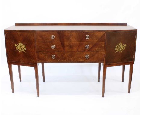 Art Deco Sideboard by J. F. Johnson for Heals Circa 1920, radial veneered Indian rosewood and mahogany with stained sycamore 