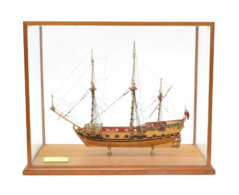 Scratchbuilt Model of a 17th Century Sixth Rater Ship Late 20th century, made by a K. M. Gosling of Sussex, fully rigged, pre