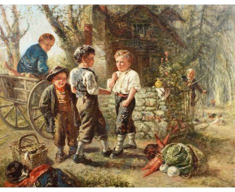 Frederick Charles Underhill (1832-1896) "The Juvenile Combat" Signed, titled on the mount, oil on canvas.70 x 90cm (framed 10