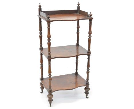 Late Victorian Rosewood Whatnot And a Wall Shelf The whatnot of serpentine outline, the top with raised gallery and knopped f