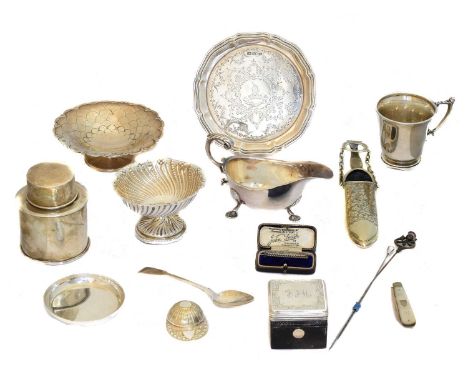 A selection of silver and plated items, A selection of silver and plated items, to include a silver topped match safe box, El