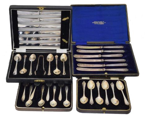 A selection of cased silver flatware, A selection of cased silver flatware, to include two cases of teaspoons, one case of si