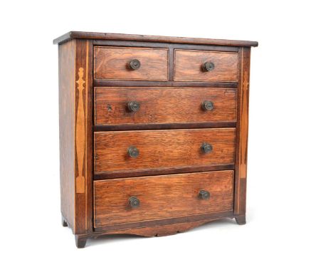 Victorian Oak Apprentice Chest of Drawers Rectangular top over two short and three long graduated drawers fitted with turned 