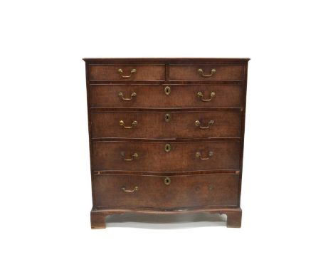 George III Mahogany Serpentine-Fronted Chest of Drawers Shaped moulded top over two short and four long graduated drawers, al