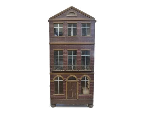 Early 20th Century Georgian Style Dolls House and Contents Three-storey Georgian townhouse, the front opening to reveal four 