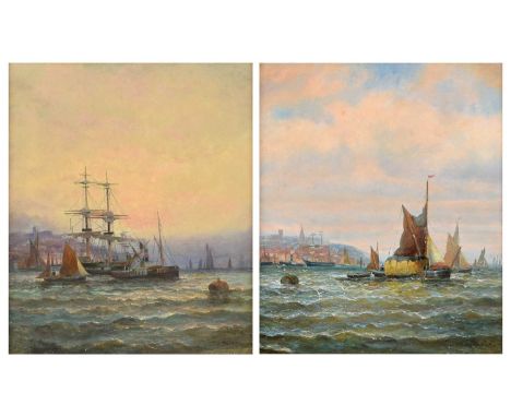 Thornley (British 19th century) Coastal scenes with various shipping Both indistinctly signed, oil on canvas (2).34 x 29cm (f
