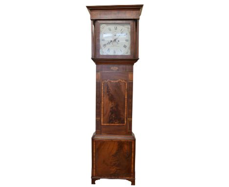 Hartley, Sutton George III Longcase Clock 8-day movement striking on a single bell, painted square dial each spandrel pink an