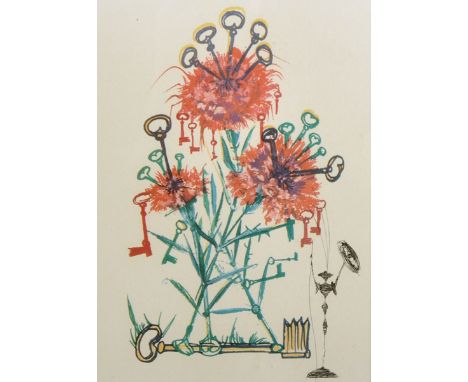 Salvador Dali (1904-1989) Spanish. "Carnation Keys", 'Dianthus Carophillius Cum Clavinibus Multibibus', Lithograph, Signed an