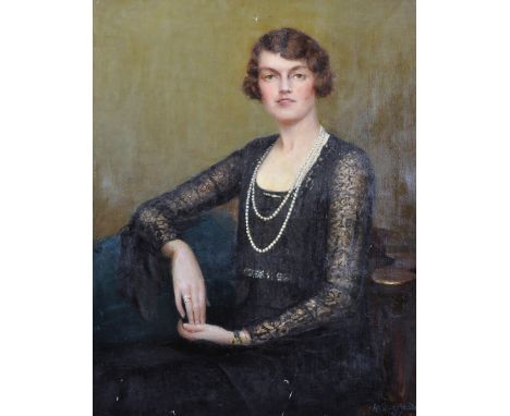 Arthur Meade (1863-c.1947) British. Portrait of a Seated Lady, Dressed in Black, Oil on Canvas, Signed and Dated 1930, Unfram