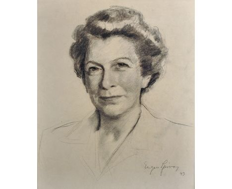 Eugen Spiro (1874-1972) German/American. Portrait of a Lady, Black Crayon, Signed and Dated '43, 16" x 13.5", and another by 