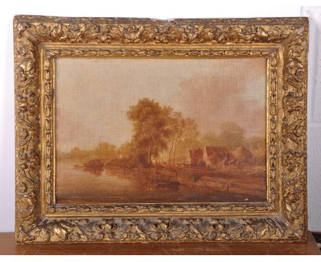 Circle of Jan Jozefsz Van Goyen (1596-1656) Dutch. A River Landscape, with Figures in Boats, a Carriage in the Distance in fr