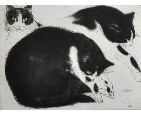 Elizabeth Violet Blackadder (1931-    ) British. "Cat Studies" c.1995, Etching, Signed and numbered 41/70 in Pencil, 9" x 11.