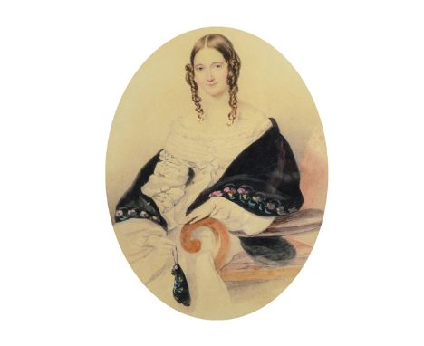 19th Century English School. Portrait of a Lady, Seated in an Interior, Watercolour, Oval, 8.25" x 6.25", together with two o