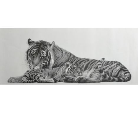 Gary Hodges (1954-   ) British. 'Bengal Tigress and Cub', lithograph, Signed in Pencil, overall 11.5" x 23", together with tw