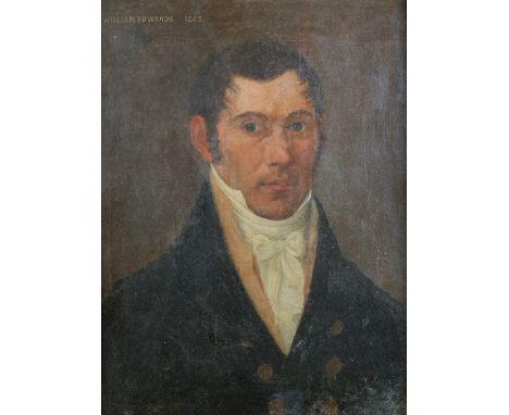 Early 19th Century English School. Portrait of "William Edwards 1803", in an Interior, Oil on Canvas, Inscribed, 20.5" x 16.5