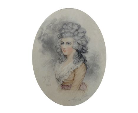 After John Downman (1750-1824) British. Portrait of a Lady, Engraving, Oval, 11" x 9", and the companion piece, a pair (2).