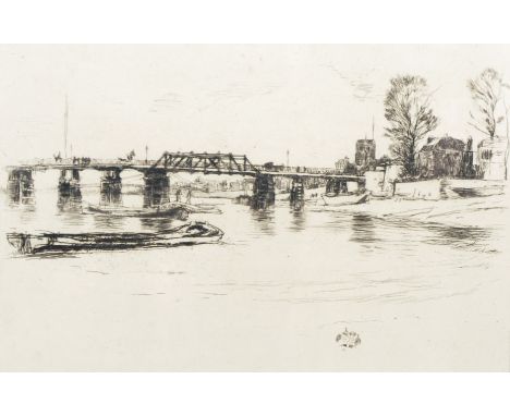 James Abbott McNeill Whistler (1834-1903) American. "Fulham" (1879), a Thames Scene, Drypoint Etching, 5.5" x 8.25".