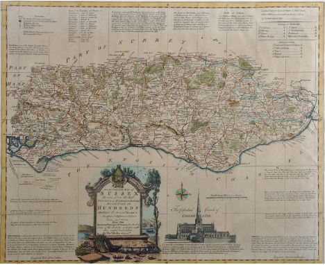 After Thomas Kitchen (1718-1784) British. "An Accurate map of Sussex", lithograph, 16" x 19.75".