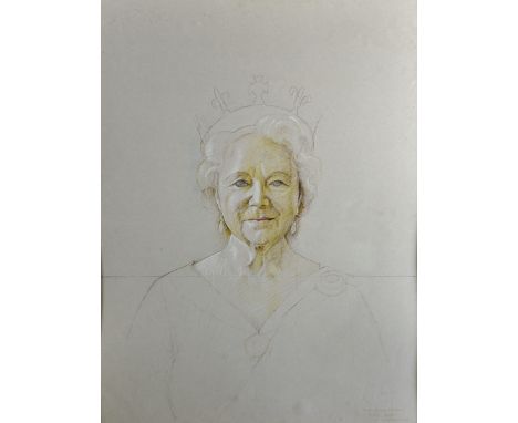 Norman Douglas Hutchinson (1932-2010) British. "Portrait of HM The Queen Mother", Coloured Chalks, Signed with Initials, Insc