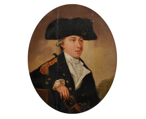 Late 18th Century English School. Portrait of a Naval Officer, Oil on Panel, Indistinctly Inscribed, and Dated 1784 0n the re