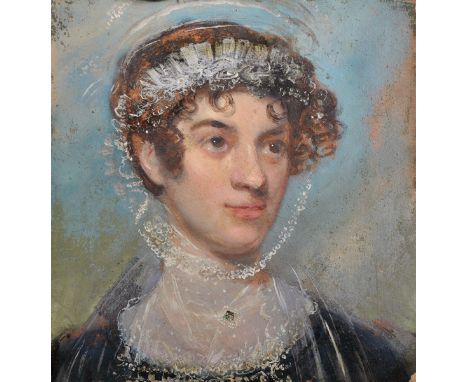 Early 19th Century English School. Portrait of a Lady, Oil on Board, Unframed, 15" x 14.25".