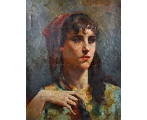 19th Century French School. Portrait of an Italian Beauty, Oil on Canvas, Unframed, 21.5" x 17".