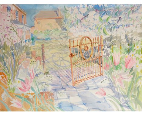 Elizabeth Jane Lloyd (1928-1995) British. 'The Garden Gate', Watercolour, Signed and Dated 1986, 22" x 29.5".