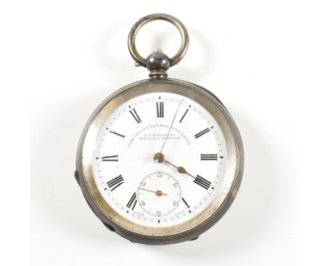 A George V hallmarked silver Fattorini pocket watch. The silver open face pocket watch having a white dial with roman numeral