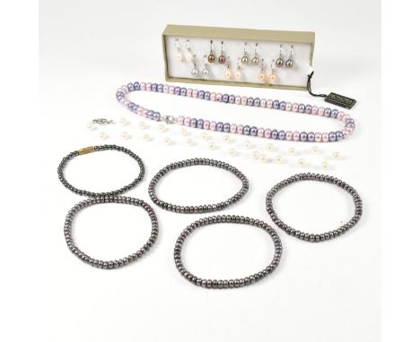 A collection of Honora cultured pearl jewellery. The jewellery to include seven pairs of 925 silver and cultured pearl pendan