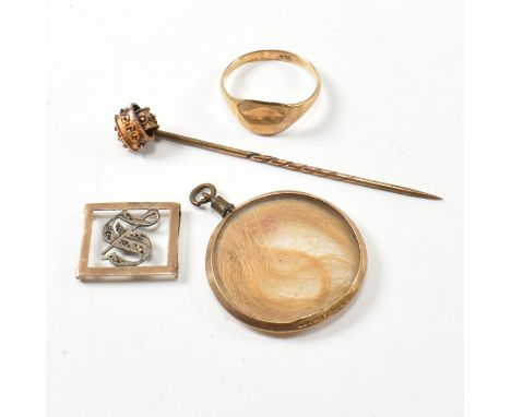 A collection of 19th century and later jewellery. The jewellery to include a 19th century stick pin marked 15ct. A 9ct gold s