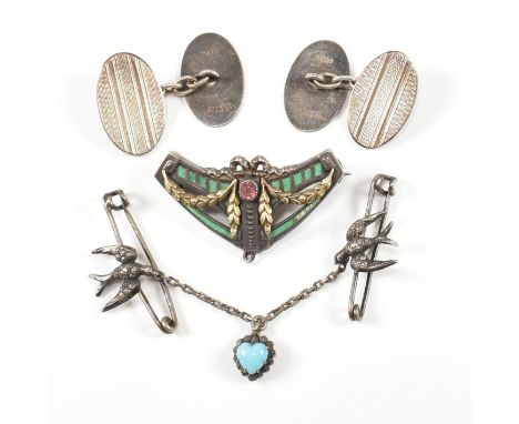 Collection of silver jewellery including French Secessionist brooch pin. The lot to include a 19th century&nbsp;French Secess