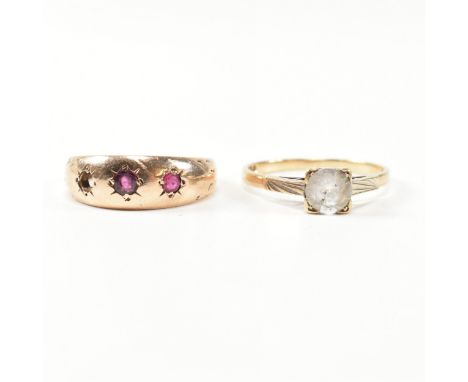 Two hallmarked 9ct gold and gem set rings. The rings to include a hallmarked 9ct gold solitaire ring set with a round cut whi