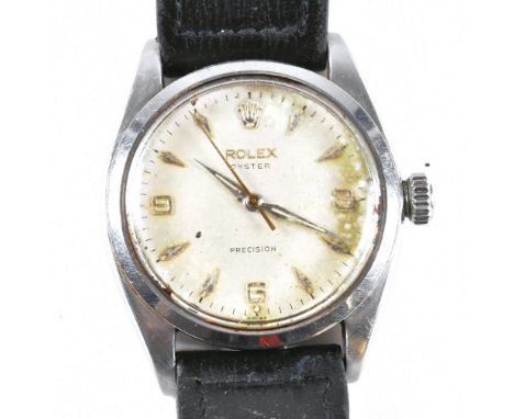 Rolex Oyster Precision 1960s gentleman's wristwatch. Stainless Steel case with champagne dials having quarter numbers with ba