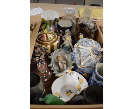 A vintage Italian Sicas Sesto rainbow lustre vase, a Noritake ginger jar, a hand painted vaseline glass vase and a Montrose P