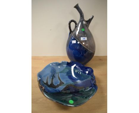 An unusual abstract ceramic water vessel, 40cm, sold together with another ceramic bowl of similar style, signed Ceramique, 3