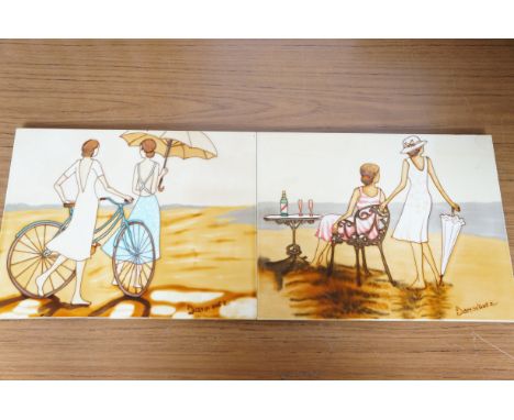 Pair of ceramic wall hanging tiles 