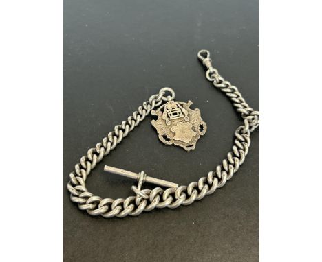 Silver double watch chain &amp; fob 