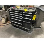 CRAFTSMAN TOOLBOX W/ PIPE WRENCH, COMBINATION WRENCHES, SOCKETS, AIR HOSE, STRAPS, & PILLOW BLOCKS