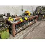 WORKBENCH, 8' X 30", W/ STEEL, & (2) DOUBLE END BENCH GRINDERS