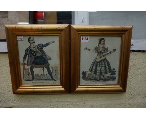 A pair of 19th century tinsel prints,&nbsp;of 'Mr Creswick as Hamlet' and 'Mrs S Lane as Jacqueline', 20.5 x 16.5cm.&nbsp;&nb