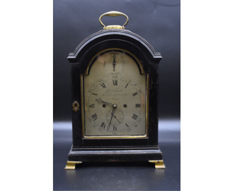 A good George III ebonized twin fusee pad top bracket clock,&nbsp;the 6 3/4in silvered arched dial inscribed 'Jas Tregent, Wa
