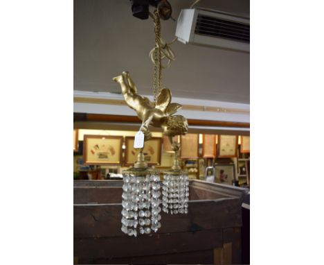 A gilt painted cherub ceiling light, with faceted bead drops.&nbsp;&nbsp; 